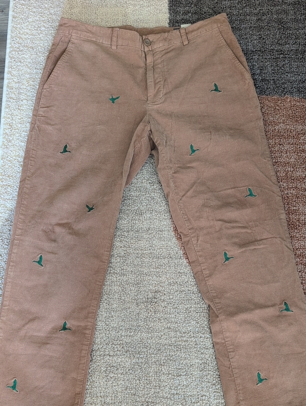 Vineyard Vines Tan Corduroy Pants with Green Duck Embroidery